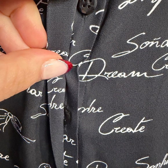 White House Black Market Black Script Blouse AS IS - Picture 6 of 9